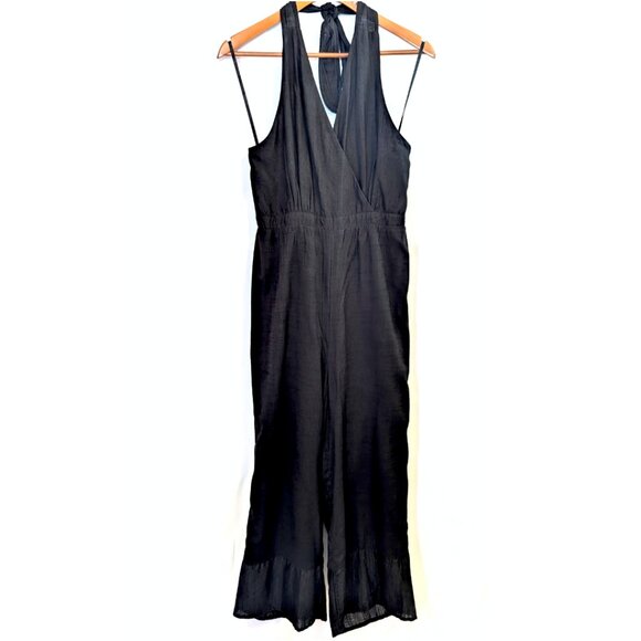 NWT Express | Halter Neck Cotton Blend Lightweight Jumpsuit in Black | Medium - Picture 7 of 13
